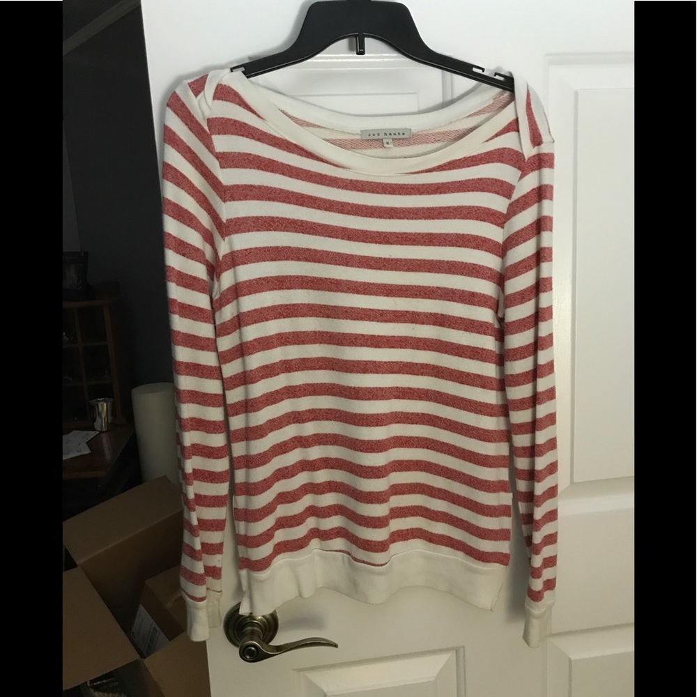 Red Haute Cream and Coral Striped Lightweight Sweatshirt